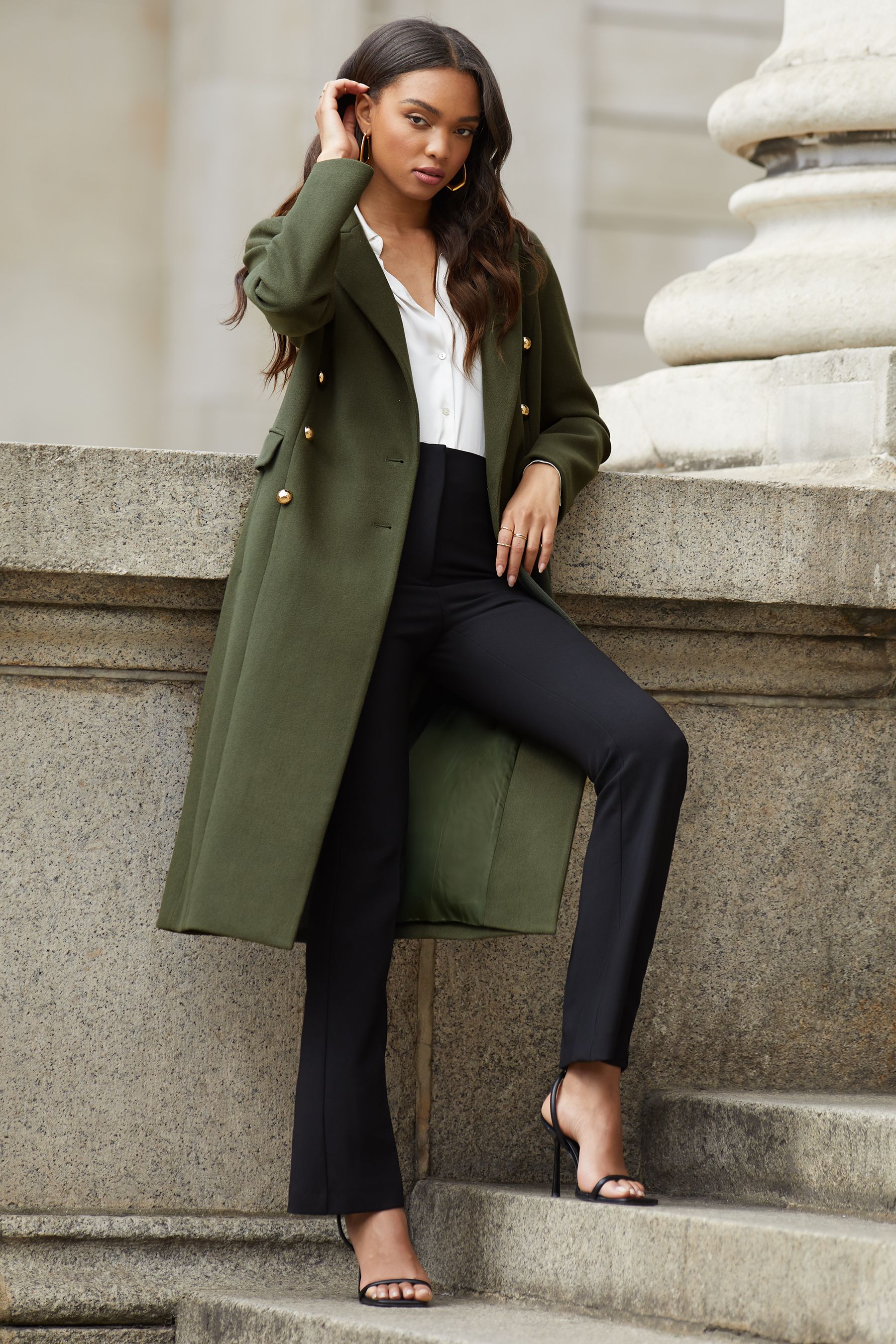 Long green trench coat top