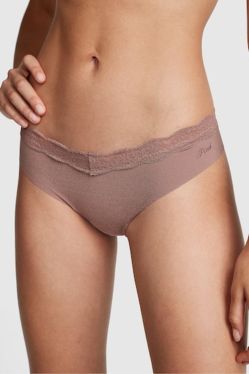 Victoria's Secret PINK Iced Coffee Brown No Show Lace Trim Thong Knickers