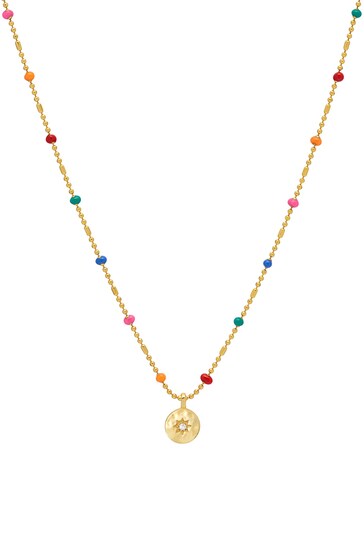 Estella Bartlett Gold CZ Pendant Rainbow Beaded Necklace