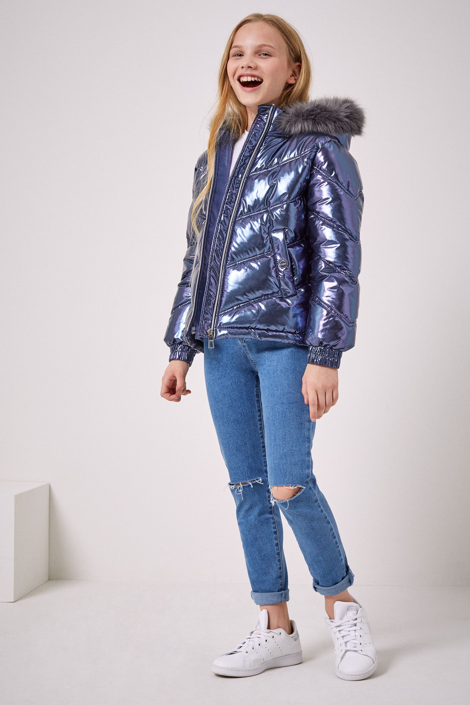 Buy Lipsy Blue High Shine Shower Resistant Short Padded Coat from the ParallaxShops online shop