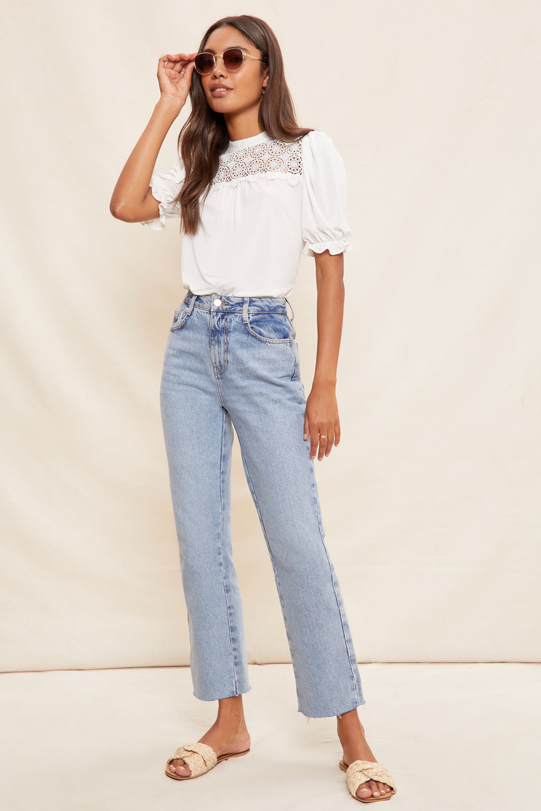 High neck short sleeve blouse outlet