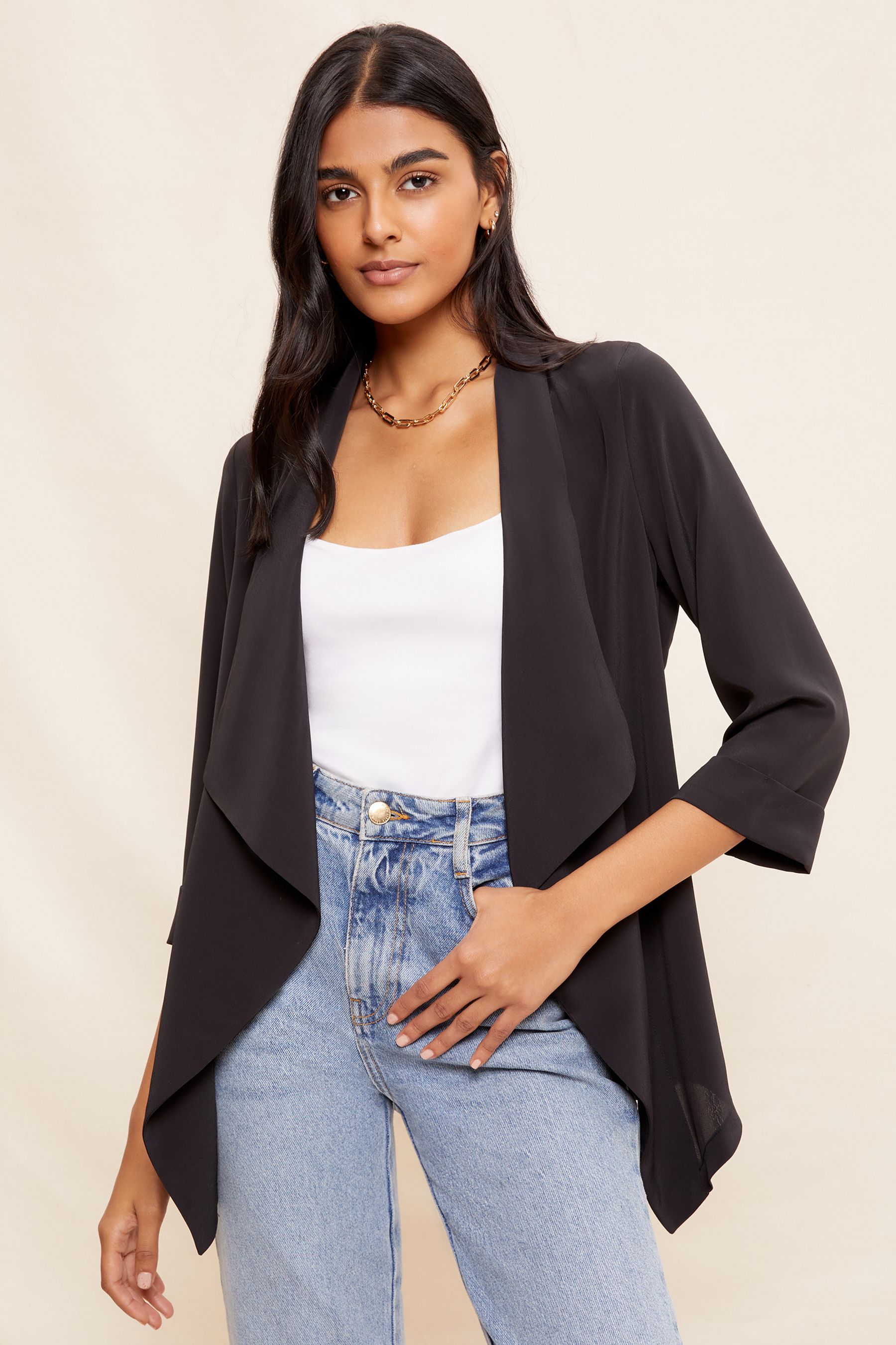 Friends Like These Black Waterfall 3 4 Sleeve Blazer