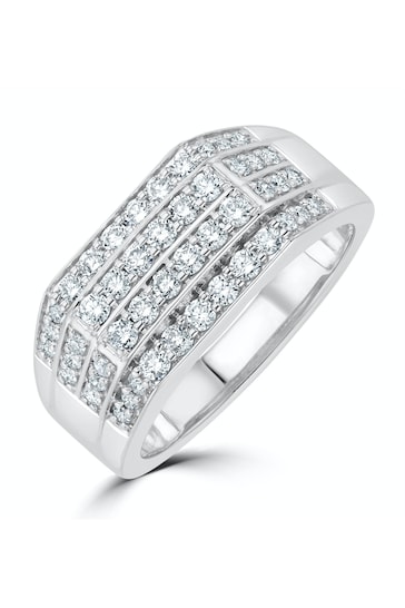 The Diamond Store Silver Mens Lab Diamond Pave Encrusted Ring 1ct H/Si in 925 Silver