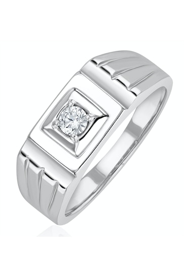 The Diamond Store White Mens Solitaire Signet Lab Diamond Ring 0.15ct in 925 Silver