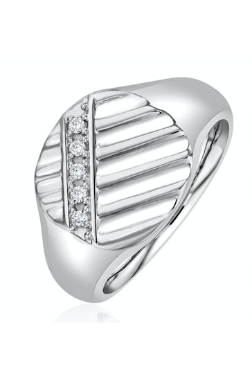 The Diamond Store White Mens Lab Diamond Signet Ring 0.07ct H/Si in 925 Silver