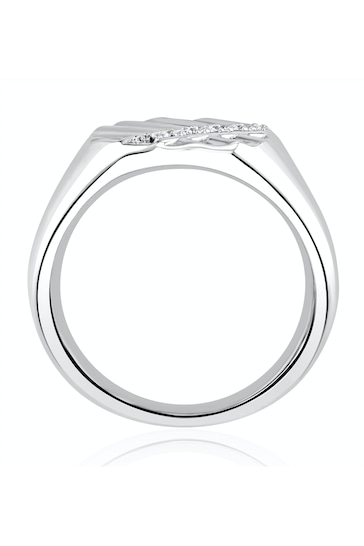 The Diamond Store White Mens Lab Diamond Signet Ring 0.07ct H/Si in 925 Silver