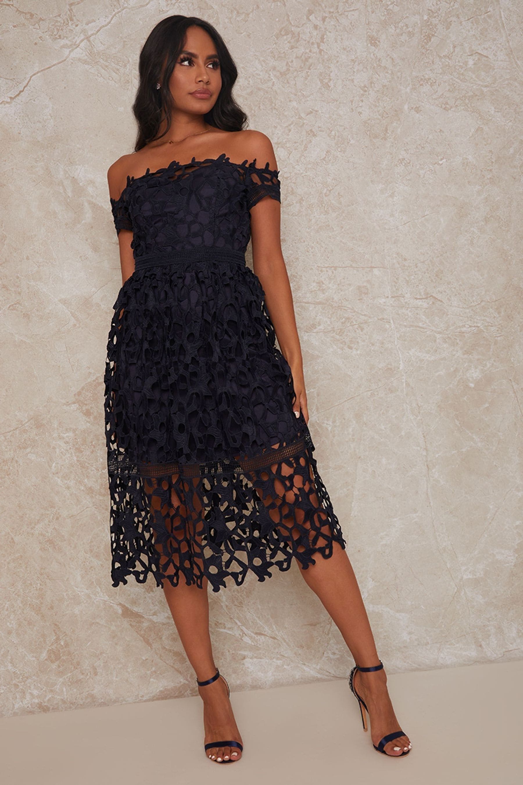 Chi chi london navy lace 2025 midi dress