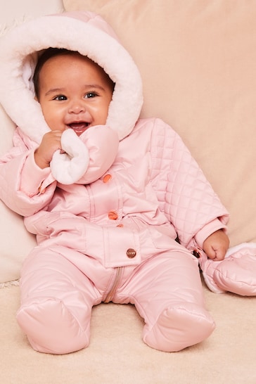 Lipsy Pink Fleece Lined Baby Snowsuit