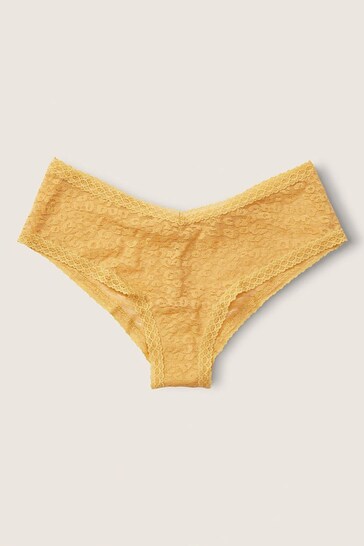 Victoria's Secret Pink Wheat Yellow Lace Logo Cheeky Knicker