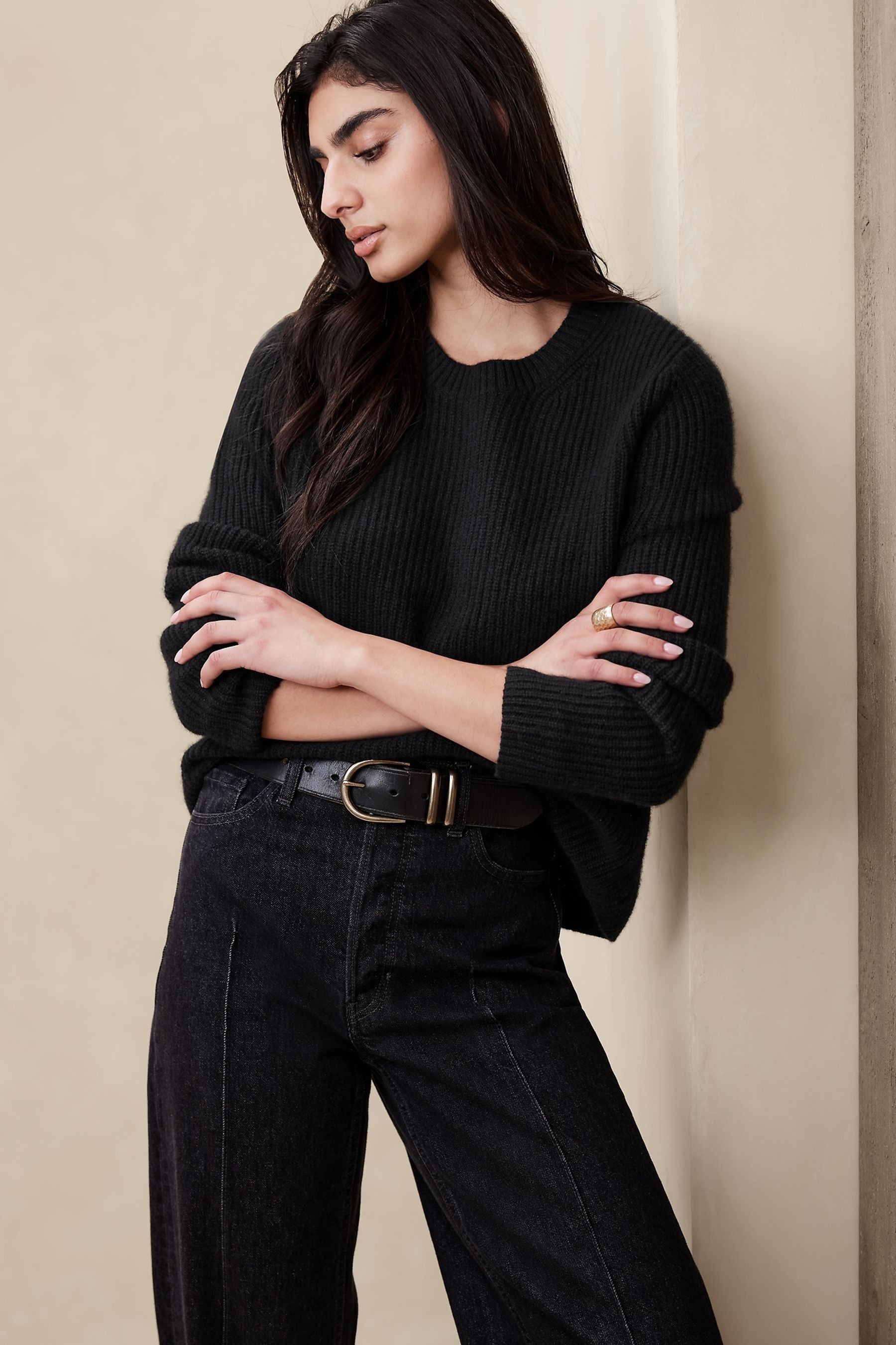 Banana Republic Black Lucia Cashmere Ribbed Jumper