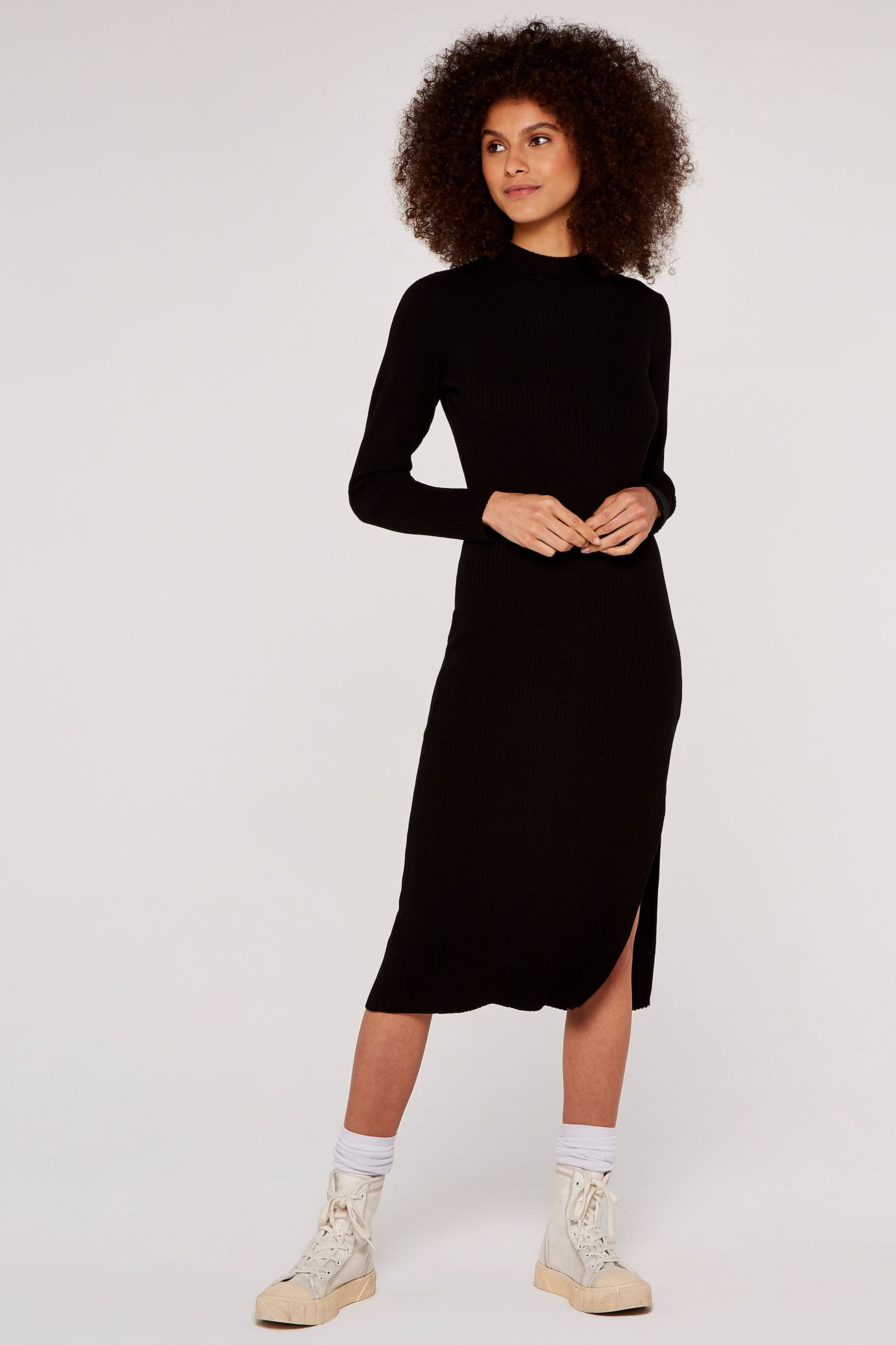 next black ribbed dress