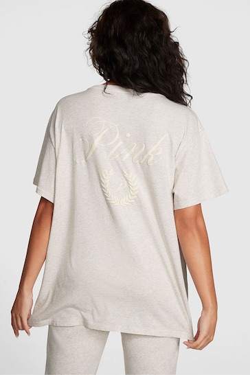 Victoria's Secret PINK Heather Oatmeal Beige Short Sleeve Oversized Campus T-Shirt