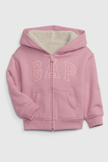 Gap Pink Logo Zip Up Sherpa Lined Hoodie