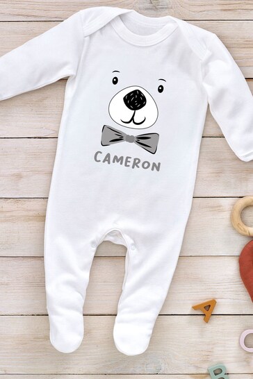 Personalised Cute Bear Face Sleepsuit  by Little Years