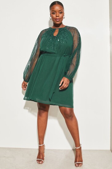 Buy Lipsy Green Curve Hand Embellished Sequin Long Sleeve Seyhole Mini Shift  Dress from the Next UK online shop
