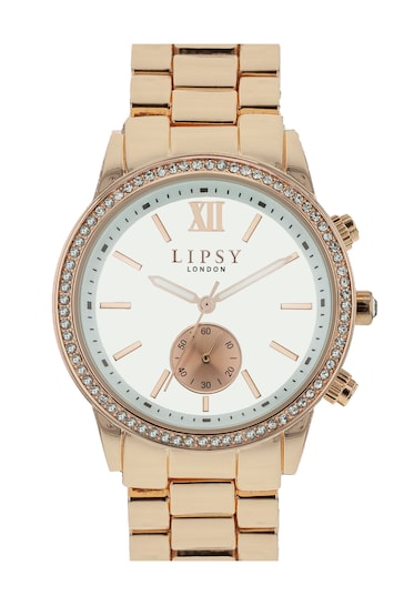 Lipsy Rose Gold Diamante Face Watch