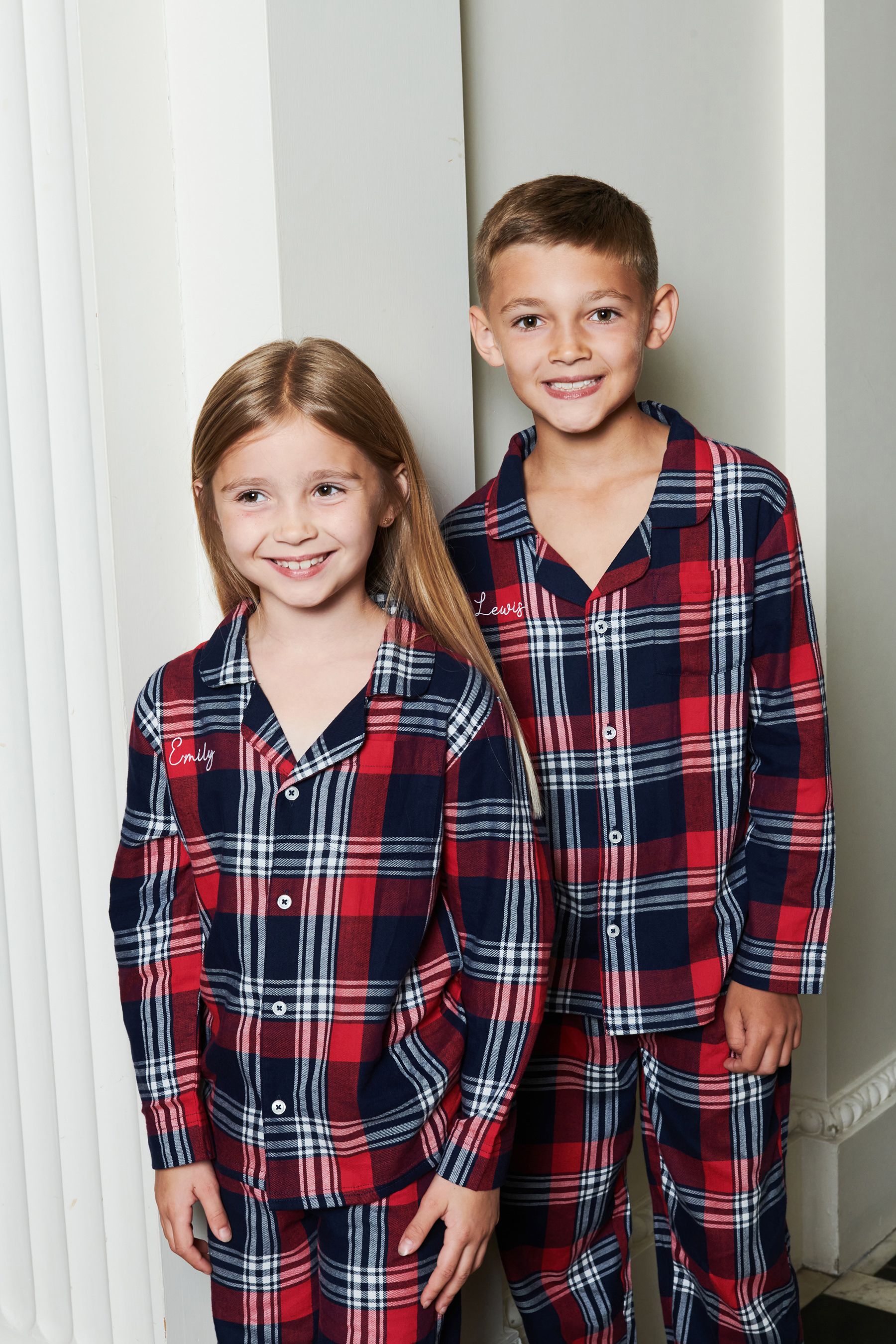 Personalised Red Tartan Kids Pyjama Set by Dollymix