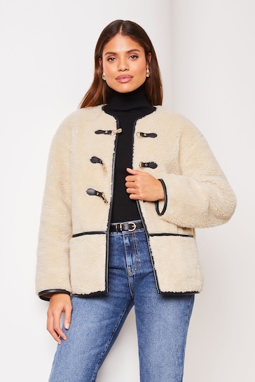 Lipsy Cream Petite Shearling Clasp Detail Jacket