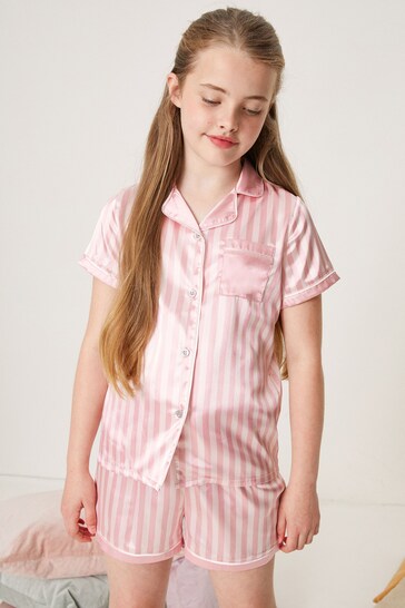 Lipsy Pink Tonal Stripe Satin Pyjama Set