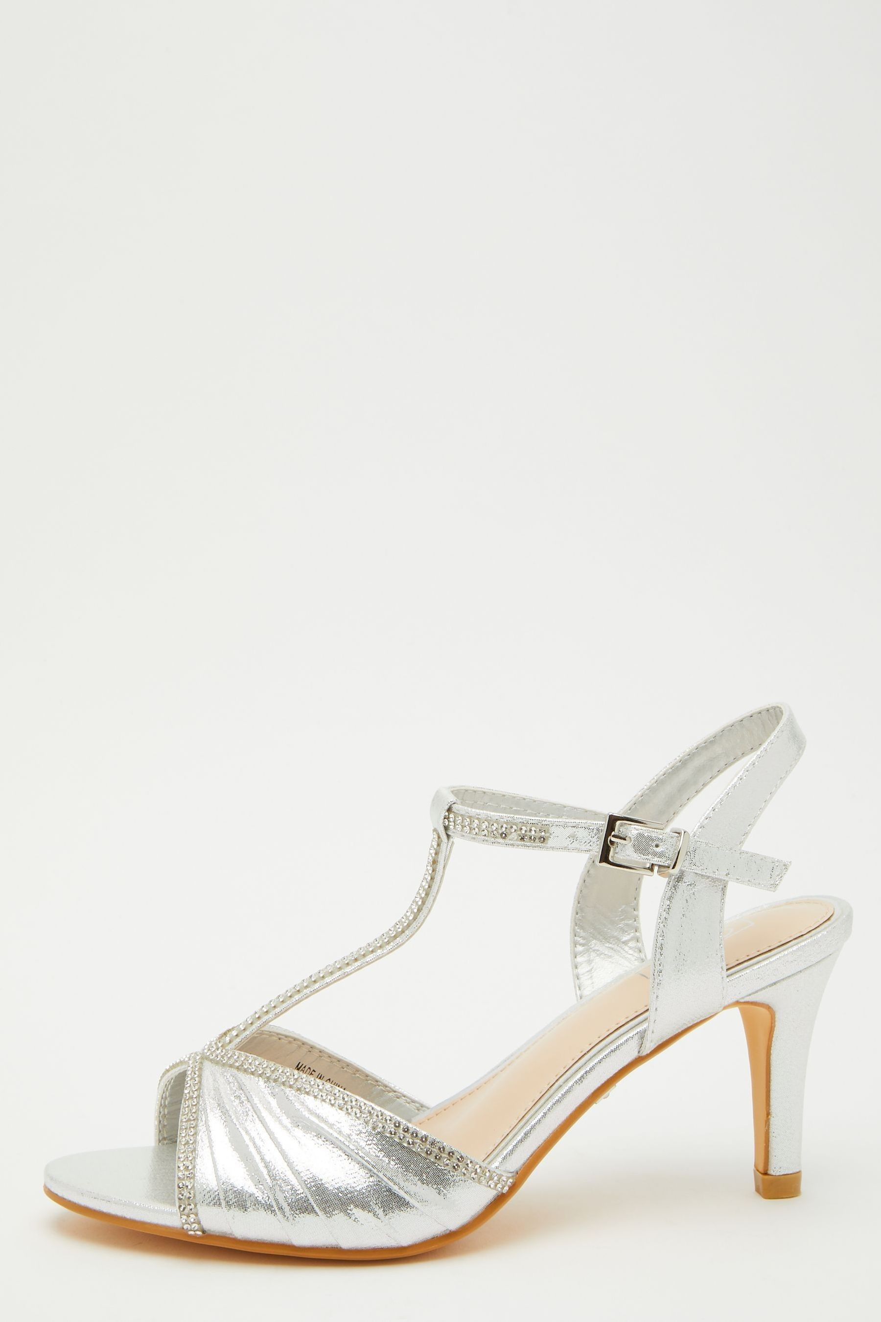 silver diamante kitten heel sandals