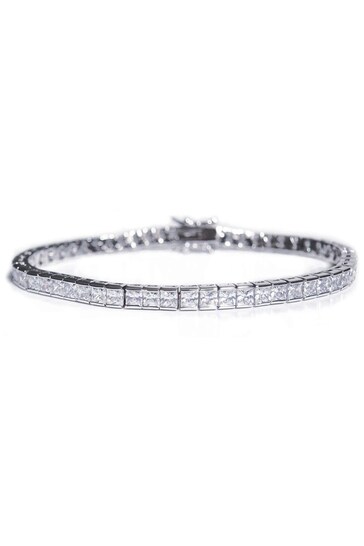 Ivory & Co Silver Elegance Rhodium Crystal Square Tennis Bracelet