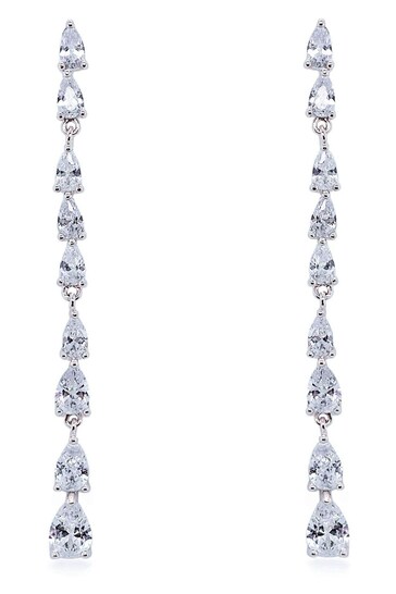 Ivory & Co Silver Paris Rhodium Crystal Long Drop Earrings