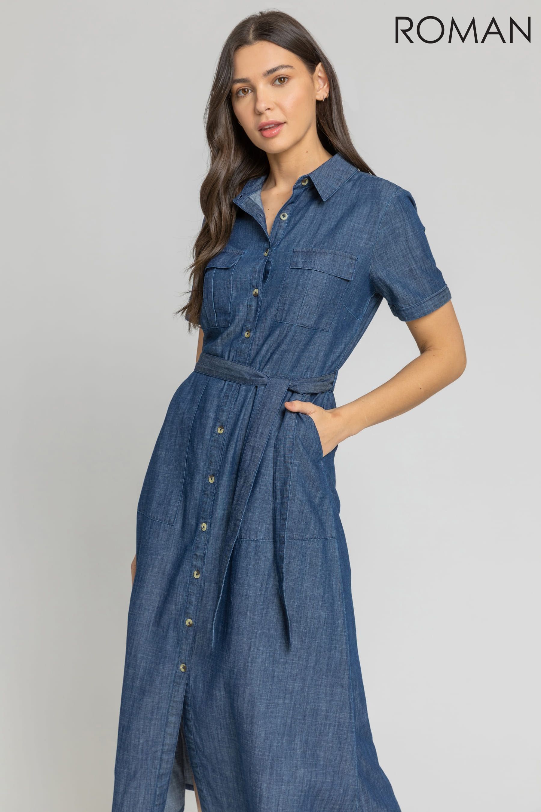 Buy Roman Blue Denim Pocket Detail Shirt Dress from the Next UK