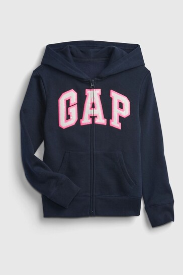 Gap Navy Blue/Pink Logo Zip Up Hoodie (4-13yrs)