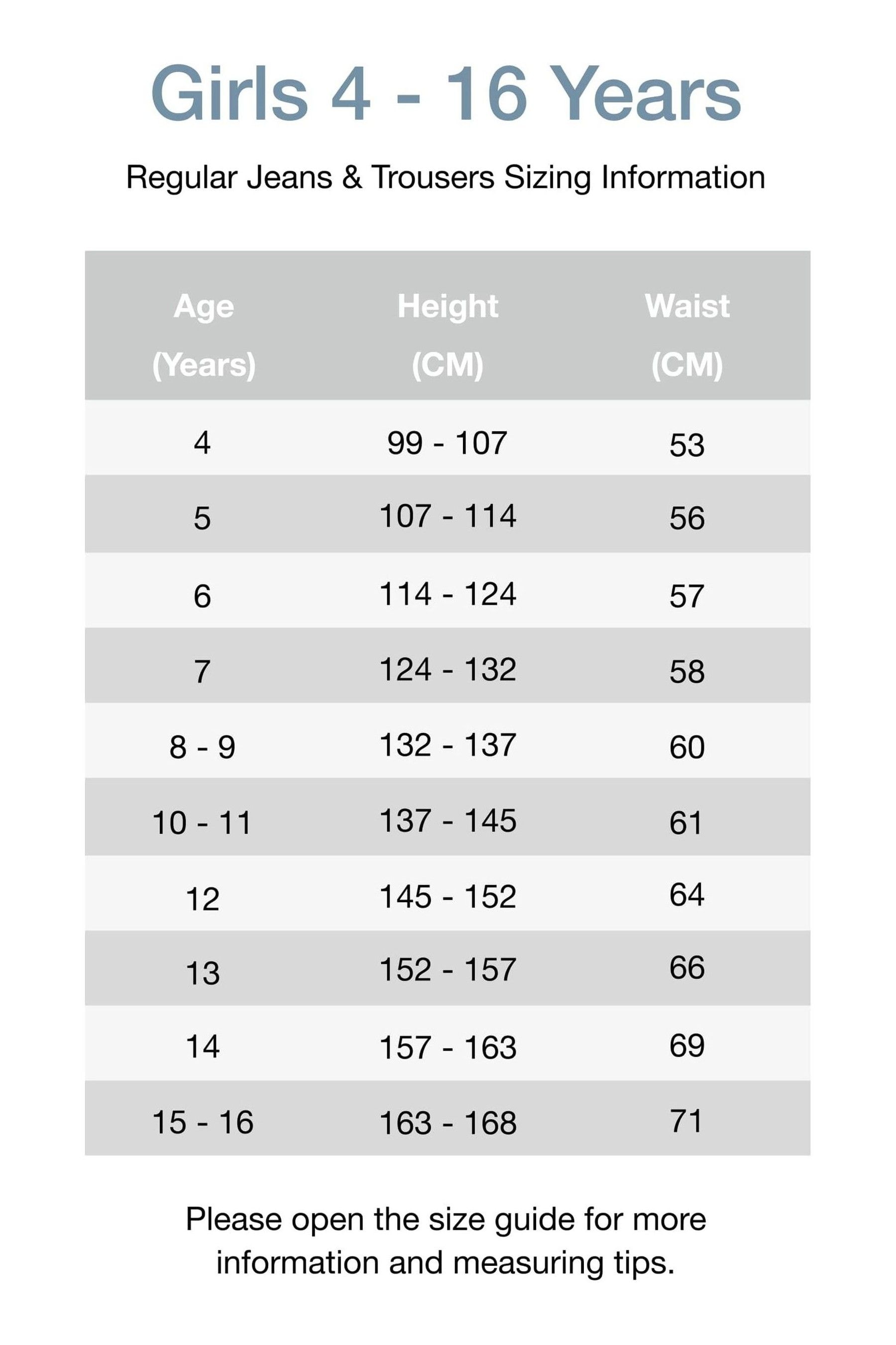 Next jeans clearance size guide