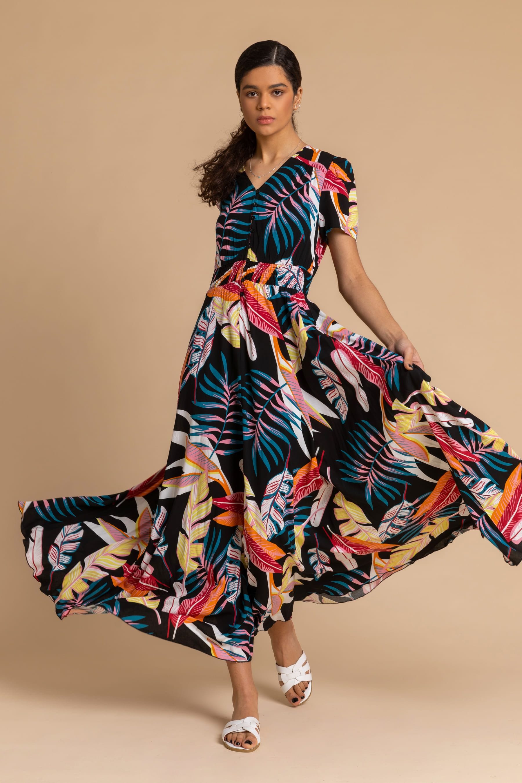 Shirred waist maxi dress discount