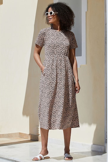 Threadbare Brown Leopard Print Cotton Smock-Style Midi YW0YW00254 Dress