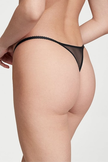 Victoria's Secret Cherry Black Thong Embroidered Knickers