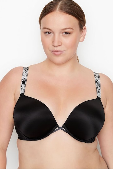 Victoria's Secret Black Bombshell Add 2 Cups Shine Strap Push Up Bra