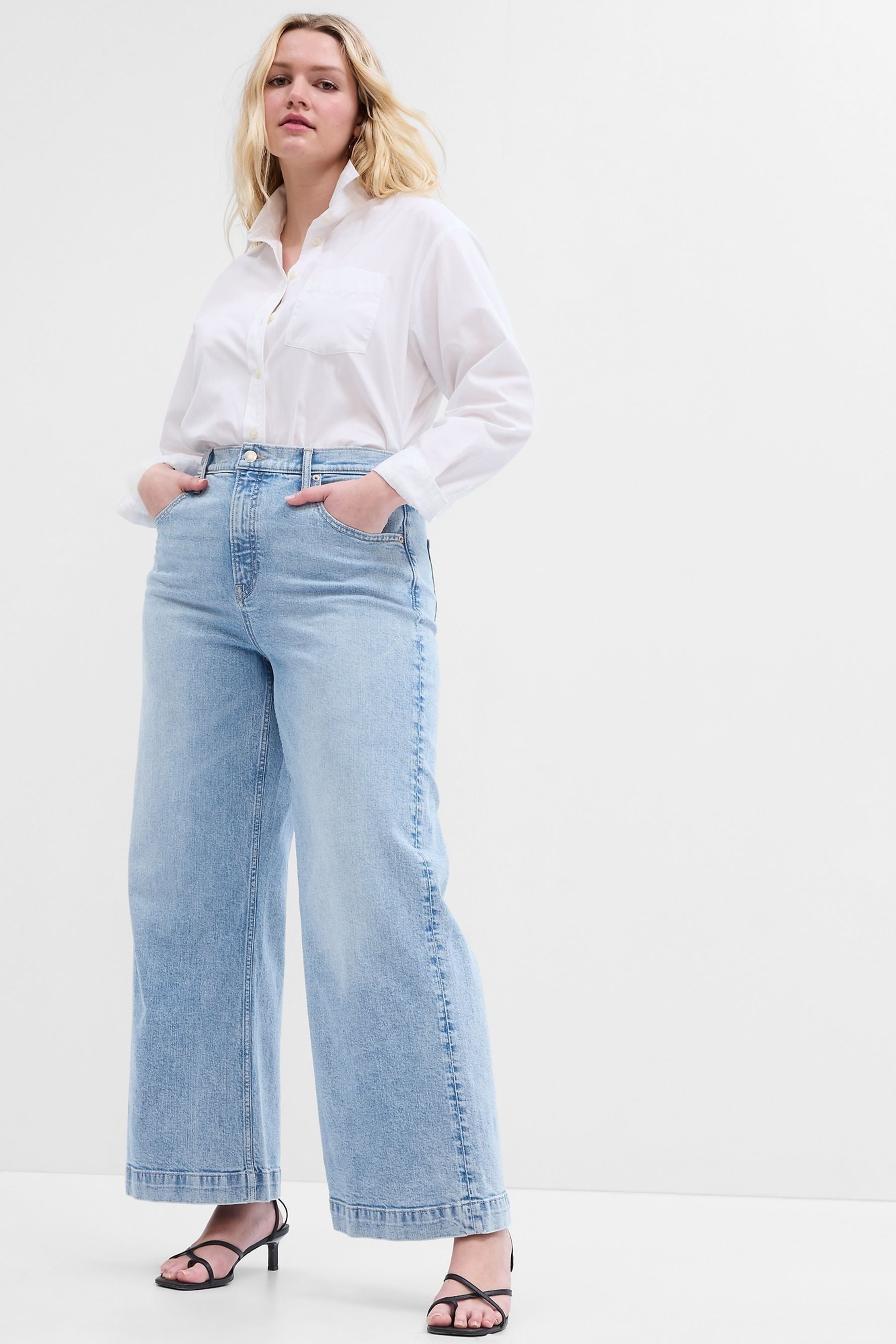 Buy Gap Blue High Rise Wide Leg Crop Jeans with Washwell from the