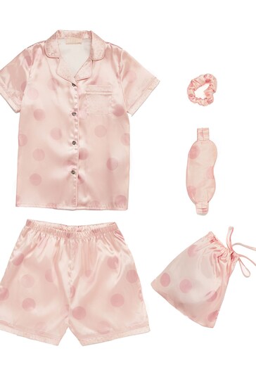 Lipsy Pink Satin Pyjama Sleepover Set
