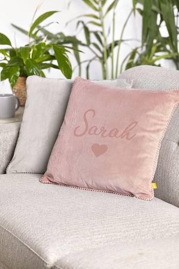 Personalised Name and Heart Pom-Pom Cushion by Loveabode