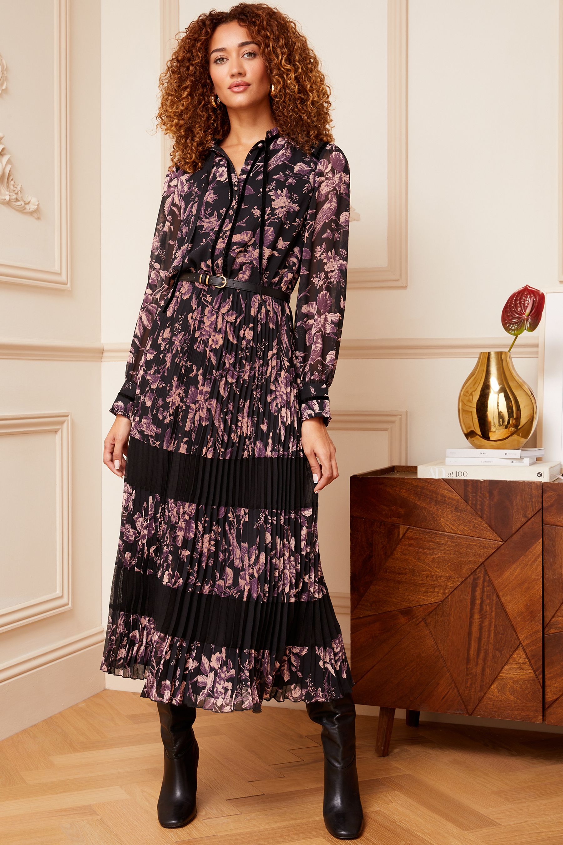 Pink and best sale black midi dress