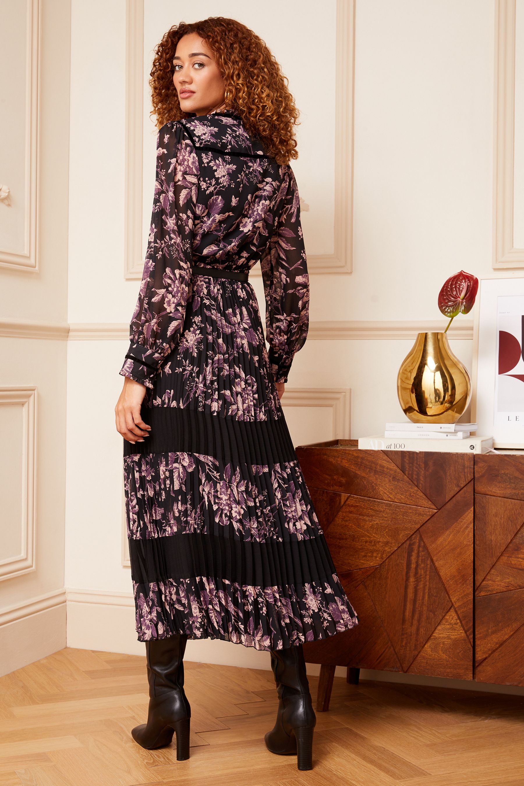 River island midi dress with ruffle detail in pink floral 2025