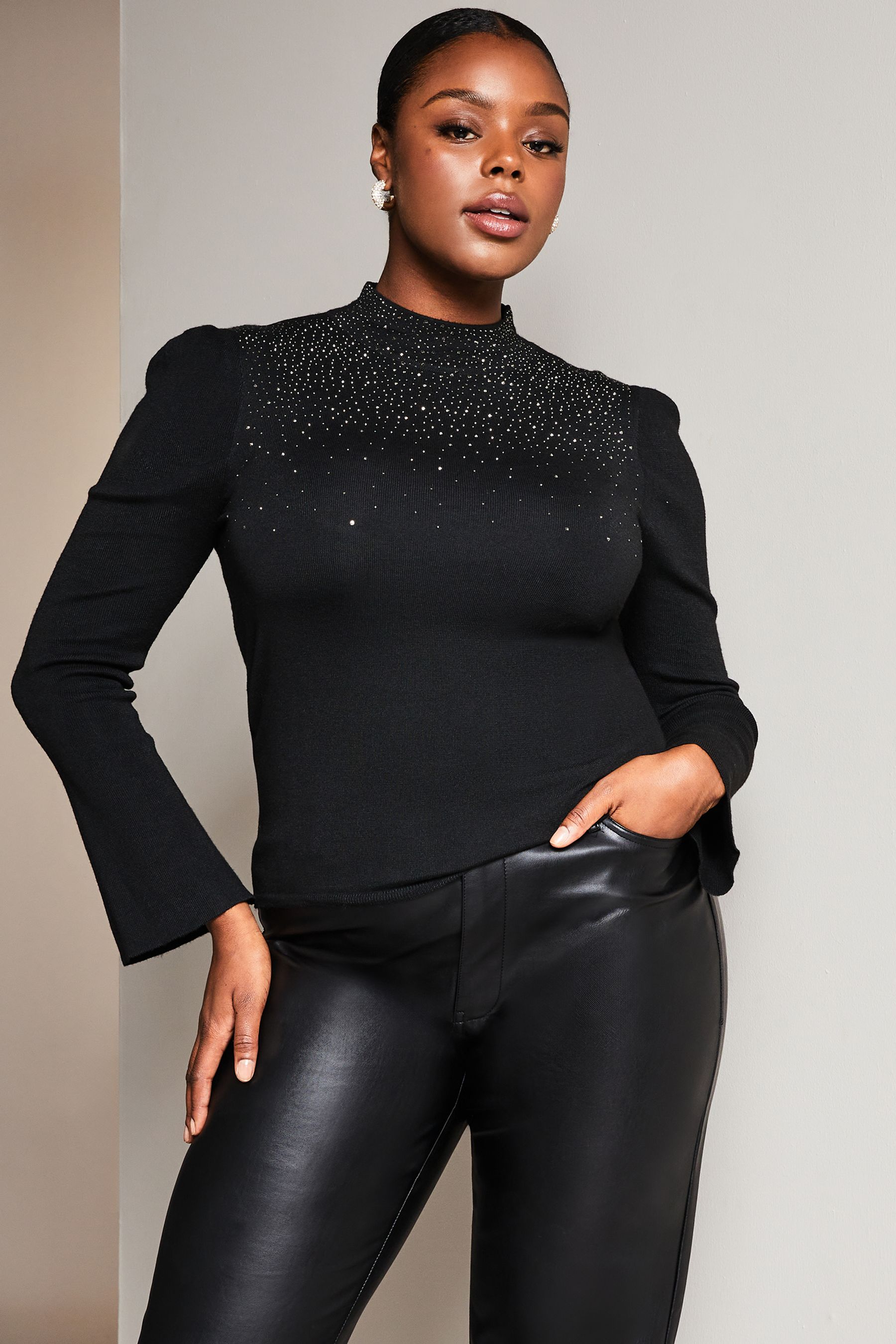 Black glitter high top neck dress