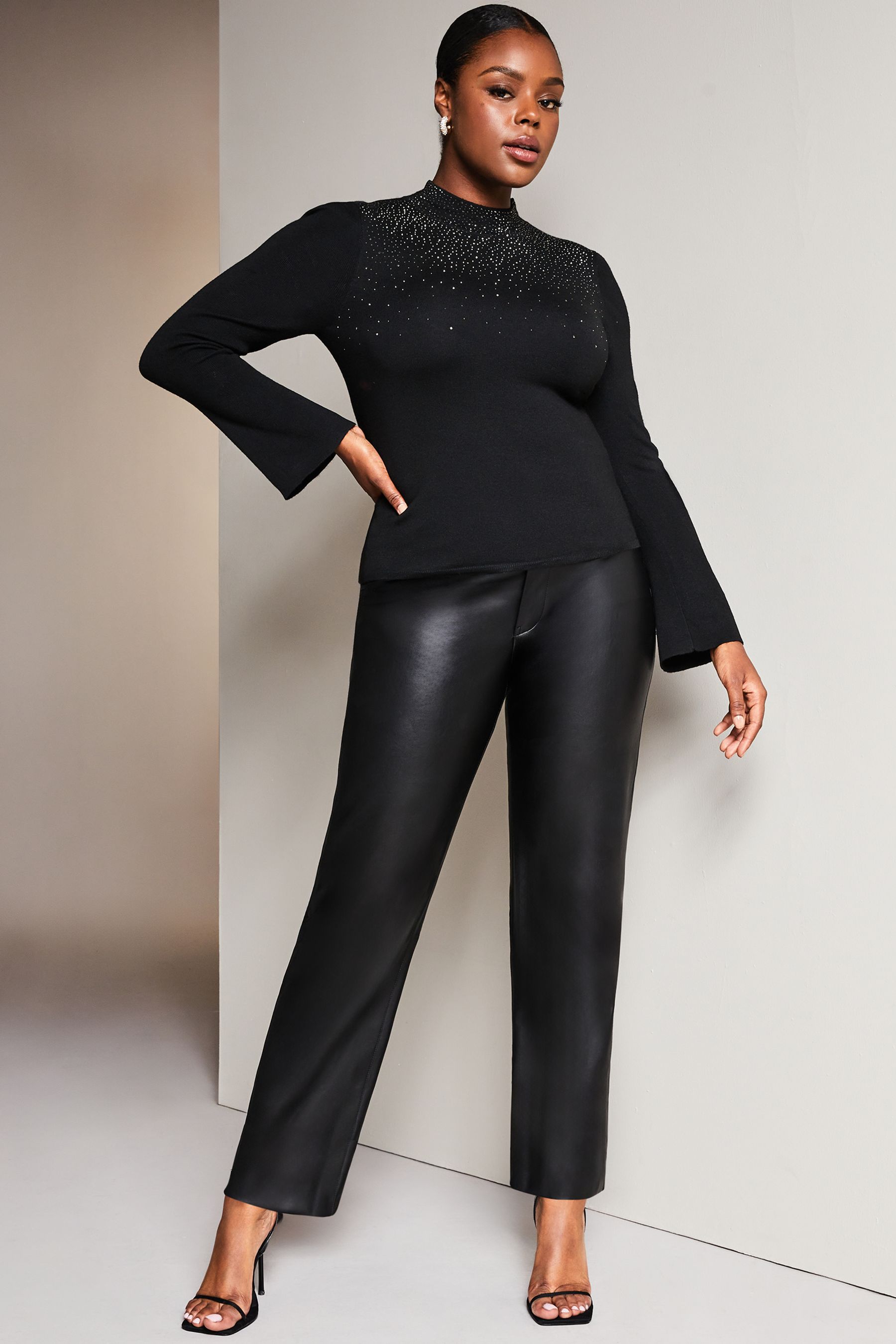 Buy Lipsy Black Curve Long Sleeve Glitter High Neck Knitted Jumper