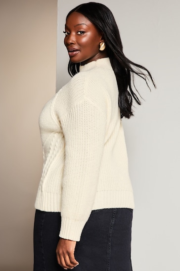Lipsy Ivory White Curve Cosy High Neck Rib Cable Knitted Jumper