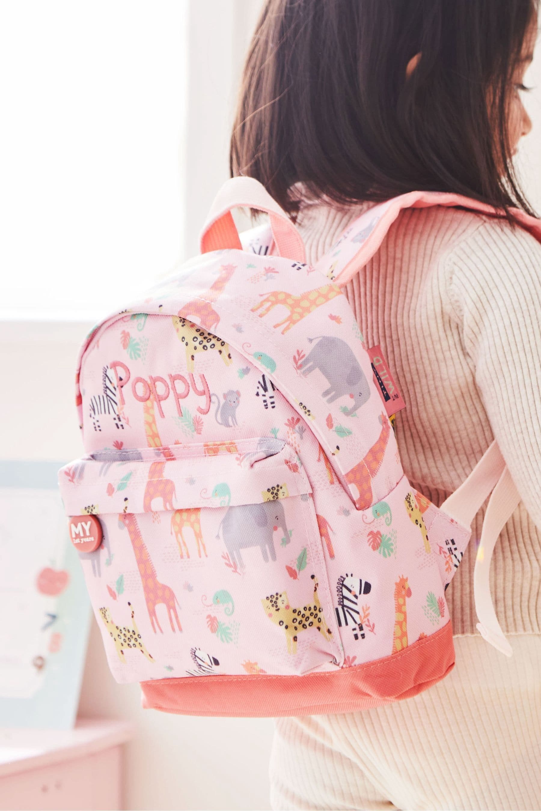 Buy Personalised Pink Safari Print Mini Backpack by My 1st Years