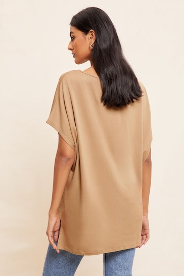 Friends Like These Brown Soft Jersey Short Sleeve Slash Neck Tunic