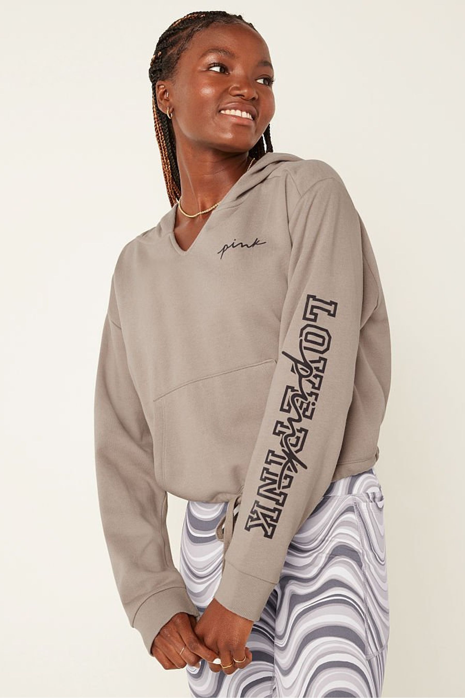Cropped cinched hoodie top