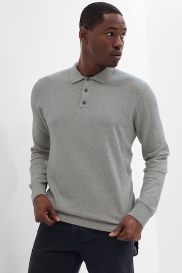 Buy Gap Grey Knit Long Sleeve Polo Shirt from the Next UK online shop