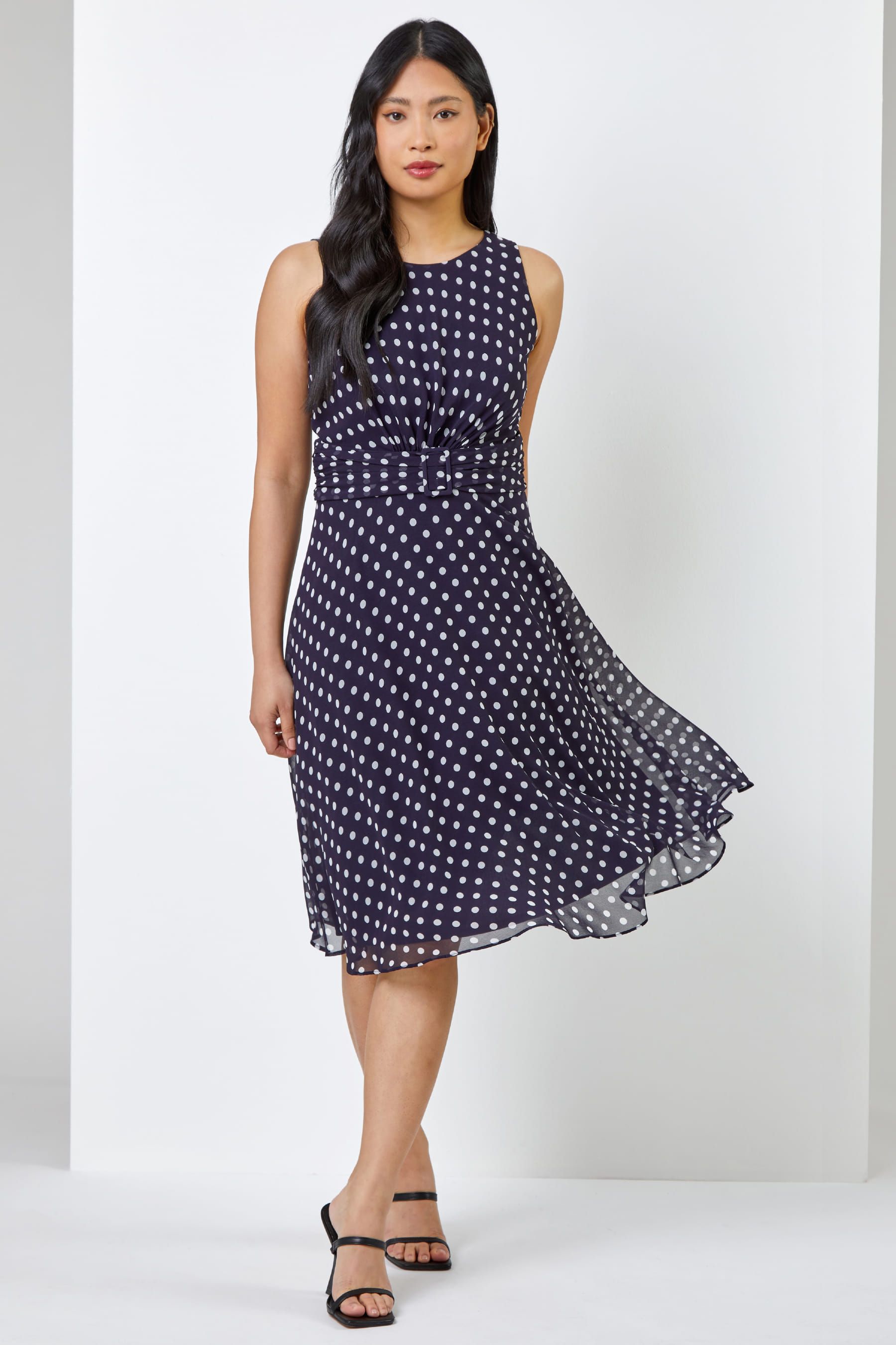 Petite navy polka dot dress sales