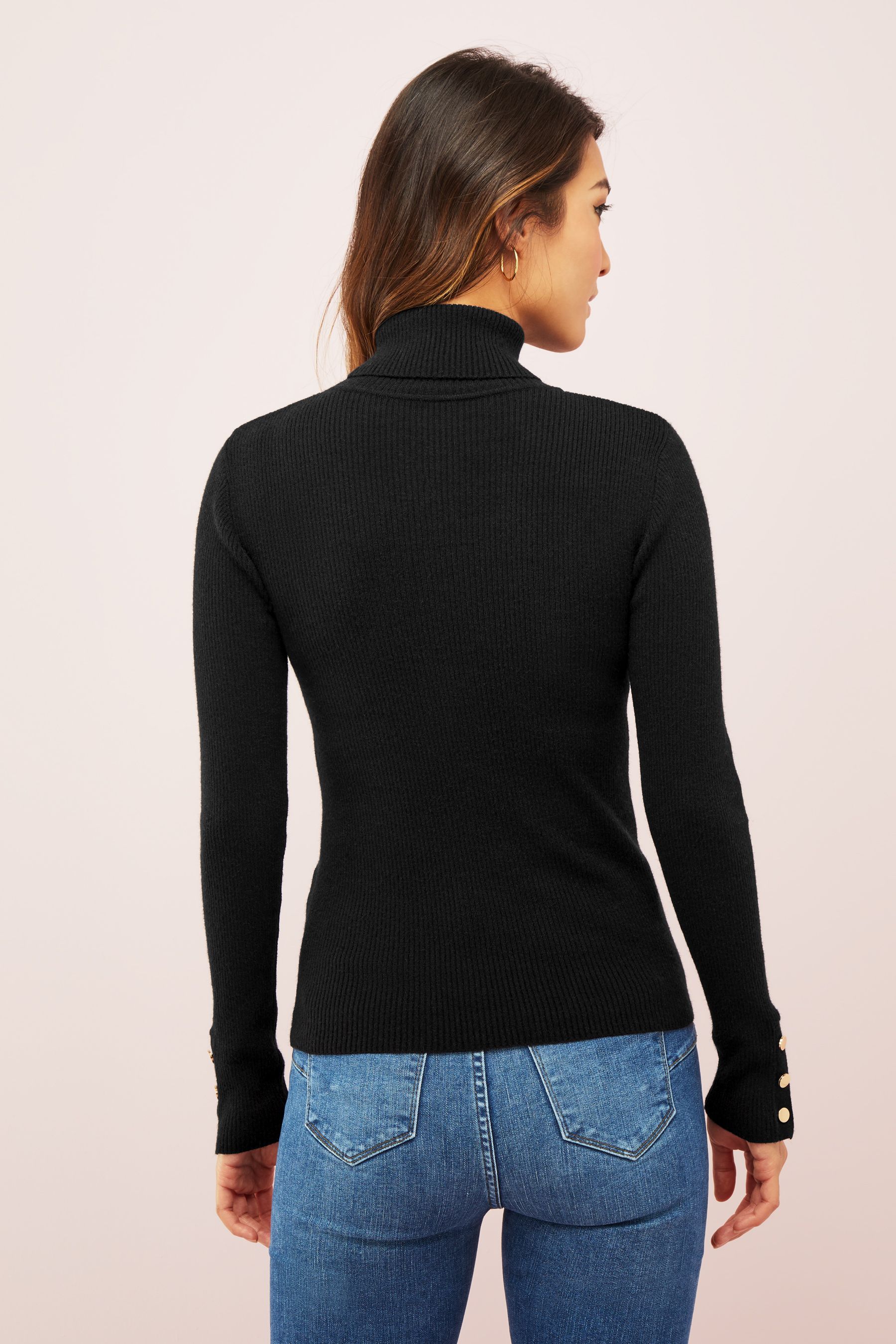 Black ribbed polo neck jumper sale