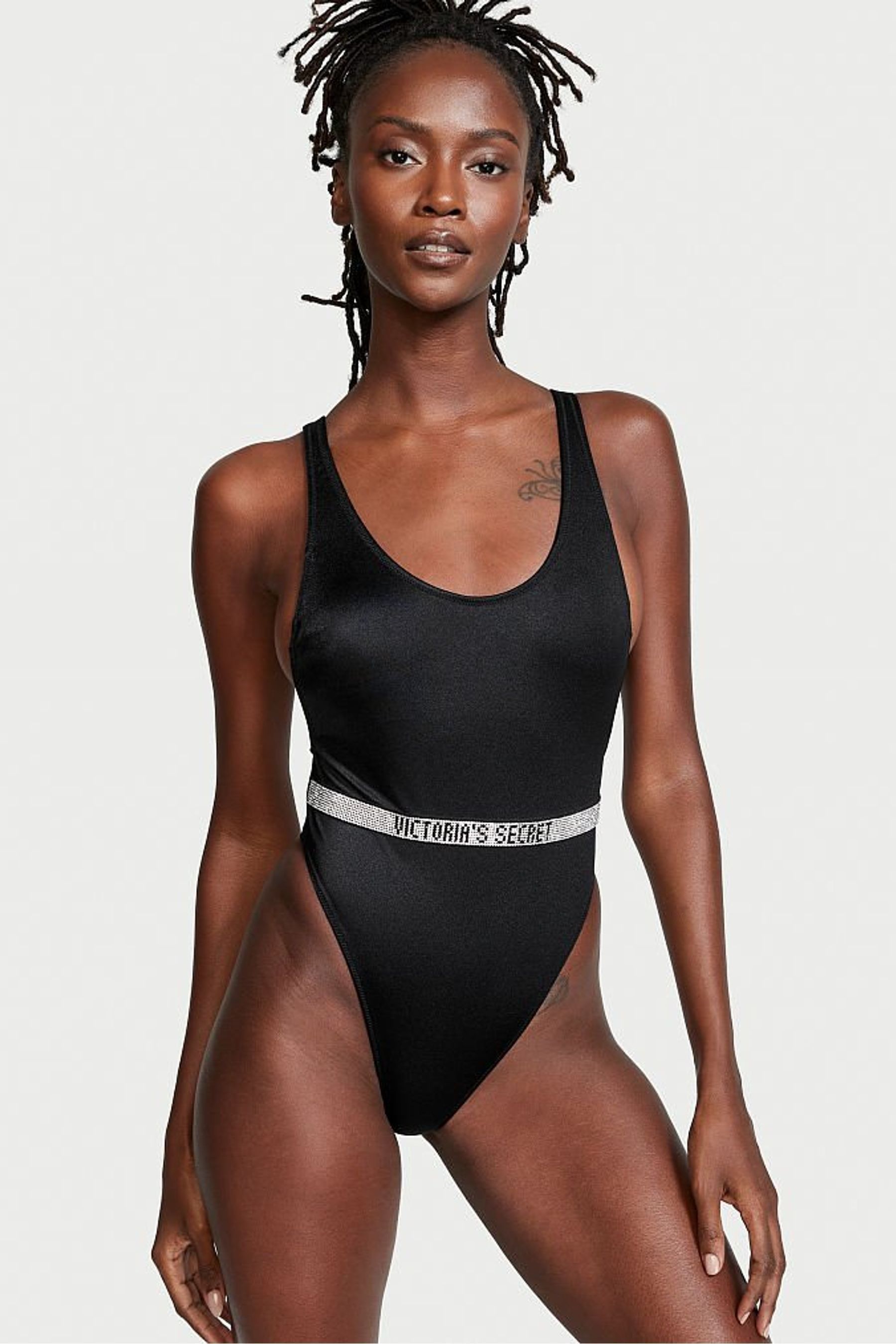 Buy Victoria s Secret Black Shine Strap Belted Open Back Swimsuit from the Next UK online shop