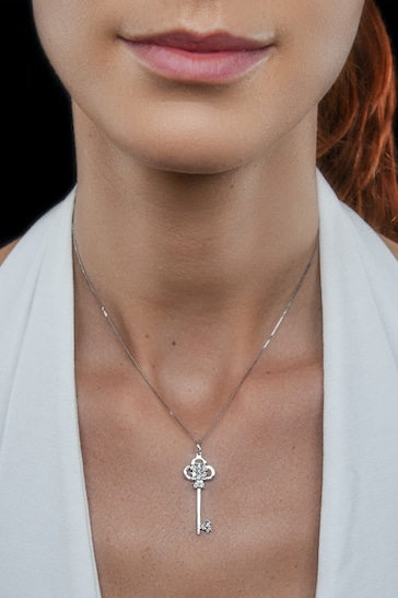 The Diamond Store White Allura Key Diamond Pendant Necklace 0.07ct in 9K White Gold