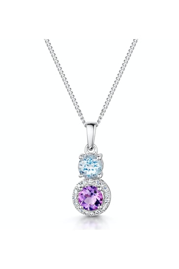 The Diamond Store Purple Amethyst Blue Topaz and Diamond Pendant Necklace in 9K White Gold